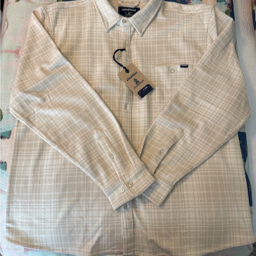 chubbies NWT Men’s XL Beige Plaid Button-Down Shirt